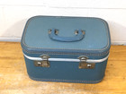 Vintage Blue Teal Travel Train Case With Original Mirror No Key Very Nice