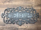 Vintage Wrought Iron Welcome Sign Wall Plaque 11  Cast Iron Steel Black Sign