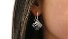 Italian Made 925 Sterling Silver Flower Hammered Drop Dangle Hook Earrings