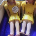 Vtg Renwal Plastic Dollhouse Miniature Dolls Girls  Sisters Yellow Dress Jointed