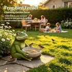 Moss Frog Statue With Bowl  Cute Bird Feeder  Outdoor Garden Sculpture Ornament