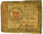 1779 Continental Currency 1 Dollar  1 - Jan 14 Fr cc-87  Leacock   Stretch