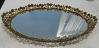 Vintage Brass Ormolu Gold Roses Vanity Tray Mirror 21  lx12 w