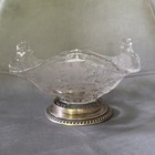 Cambridge Rose Point Etched Glass 7 5  Bowl Wallace Sterling Silver Base  4640