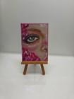 Original Aceo Eye Portrait Mini Pastel Painting Ooak Floral Mini Art Card 