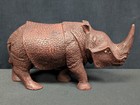 10  Large Wood Carved Indian Rhinoceros Wooden Carving Greater One Horned Rhino