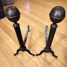 Brass   Iron Cannonball Fireplace Andirons Pair