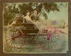 Antique Colorized Photo - Mounted 6 1 2  X 5 1 2 - Couple W buggy- Early 1900s