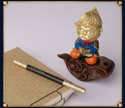Pure Bronze Lucky Monkey Sun Wukong Somersault Cloud Art Statue Pen Stand Holder