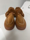 Women   s Brown Suede Moccasin Slippers Faux Fur Lined Bow Trim Slip-on Us 10 New