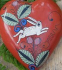 Heart White Bunny Rabbit Clay Ornament Handmade Tonala Medrano Mexican Folk Art