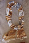 Vintage Liz Claiborne Scarf Gold Gray White 100  Polyester Roman Architecture