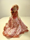 Vintage 1950s Hard Plastic Fashion Doll Red White Dress Sleep Eyes Mohair Wig