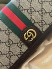 Gucci Woman Wallet Brown Monogram Gold Logo Envelope Zip Around