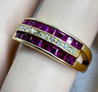 Vintage 18k Solid Yellow Gold Ruby   Diamond Ring - Fast Shipping