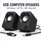 Usb Computer Speakers 14w Stereo 30   Tilt Dual Driver Gold Aux Connector