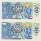Czechoslovakia 1988 20 Korun Consecutive Pair With Slovakia Stamps Aunc