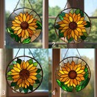 Golden Sunflower Stained Glass Suncatcher  Bright Yellow Window Hanging