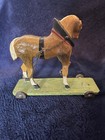 Antique Hand Painted Composition   Wood Horse Pull Toy With Wheels German