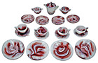 Akro Interior Panel Large Oxblood   Red Marbleized   Tea Set Complete - Boxed