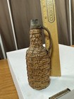 Nice Vintage Wicker Wrapped   Woven Small Glass Clear Bottle W  Handle   Cork