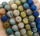 Metallic Titanium Coated Natural Druzy Agate Round Spacer Beads