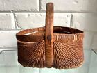 Antique 1800s Small Buttocks Splint Handled Gathering Basket Beautifully Woven