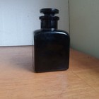 Antique Blackglass Hand Blown Square Cologne Bottle With Matching Stopper