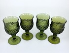 Set Of 4 Vintage Green Diamond Point Goblets 6 5    Pressed Glass Wine Water 