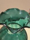 Antique Victorian Emerald Green Hand Blown Glass Vase Crimped Rim 12   