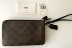 Coach Signature Double Corner Zip Wristlet Wallet  F87591 Black brown-nwt