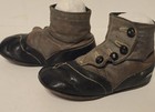 Victorian High Top Four Button Two Tone Antique Leather Baby Shoes Top Stitching