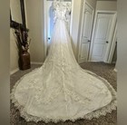 Vintage Handmade Silk lace Bridal Wedding Dress Ivory Cathedral Train Gown