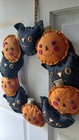 Cute Halloween Black Cat Jol Pumpkin Felt Wreath Primitive Folk 