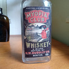 Myopia Club Whiskey H w huguley Boston Early 1900 Pre Pro Labeled Pint Bottle
