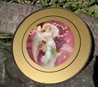 Antique Chimney Flue Round Glass Plate Cover Angel W Rose Garland Picture