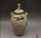 Chinese Song Longquan Kiln Celadon Porcelain Carved Dragon Design Pot 9 65 Inch