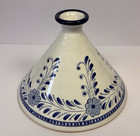 Hand Painted Moroccan Tunisian Tagine Lid Blue White Floral Ceramic 9 