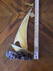 Vintage Brass Sailboat Sculpture On Burl Wood Signed Yosi - 17 X 8 Inches