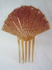 Large Vintage Celluloid Faux Tortoise Shell Spanish Hair Comb W  red Rhinestones