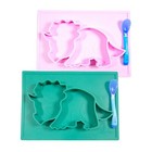 Silicone Dinosaur Placemat Plates With Suction Non-slip   Spoon For Kid  Toddler