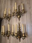 Antique Vintage 3 Light Wall Sconce  Electric Large Heavy Brass  4 Available