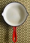 Vintage 8 In  Flame Orange   White Small Cast Iron Enamel Ware Skillet   Fry Pan