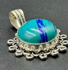 Very Nice Antiques Old Roman Design Azurite Stone Silver Pendant