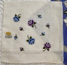Vintage Floral Handkerchiefs Hand Rolled Embroidered Roses Purple 2