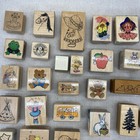 Vintage Wooden Rubber Stamps Used Mixed Lot Of 48 Holidays School Animals