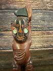 Vintage Moana Rotorua Tribal Tiki Wood Carved Teko Teko  Paua Shell Eyes Nz