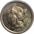 1886 Nickel Three Cent Pcgs Pr-66 Cac