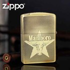 High Polished Gold Carved Marlboro Star Bull Head Zippo Lighter - Us Shipping
