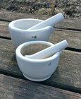 Vtg 2 Porcelain Apothecary Mortar And Pestle 75 Ml   125 Ml Lot Coors Usa
